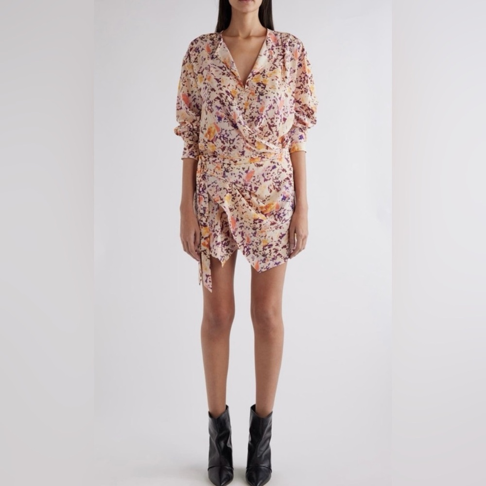 NWT Isabel Marant Habla Silk-Blend Minidress in Ecru Plum sz 38/6